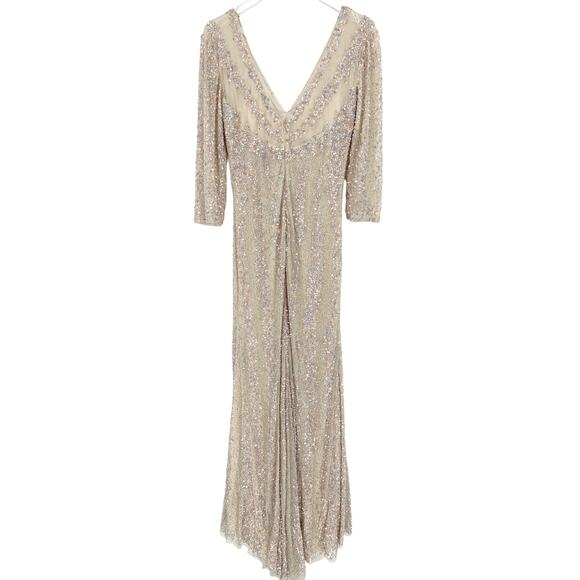 MAC DUGGAL Dress Size 8 Evening Gown Sequin Cream Rose Pink V Neck NEW - Picture 10 of 11